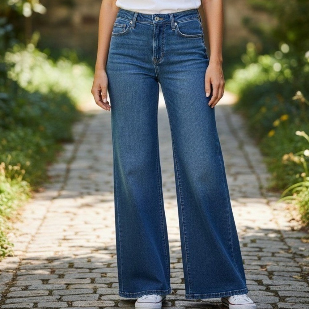 Sofia Jeans by Sofia Vergara Margot Wide Leg High Rise Blue Denim Jeans Size 8